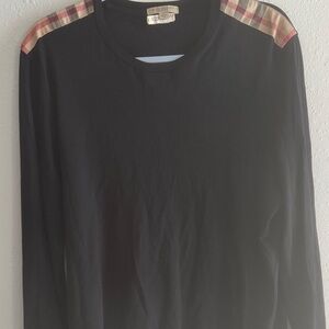 Burberry Black Long-Sleeve Shirt with Vintage Check Shoulder Detail